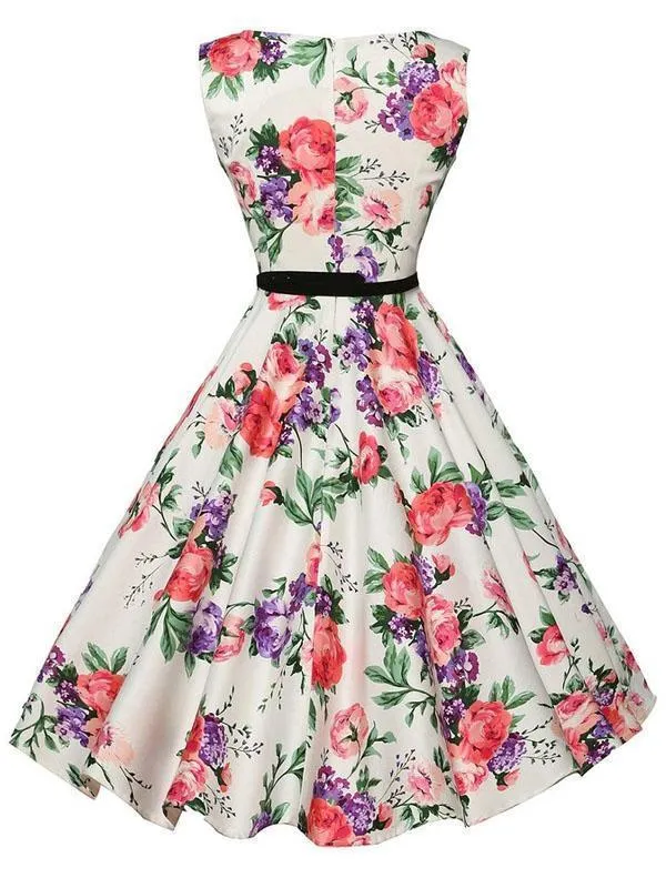 1950s Floral Belted Swing Dress