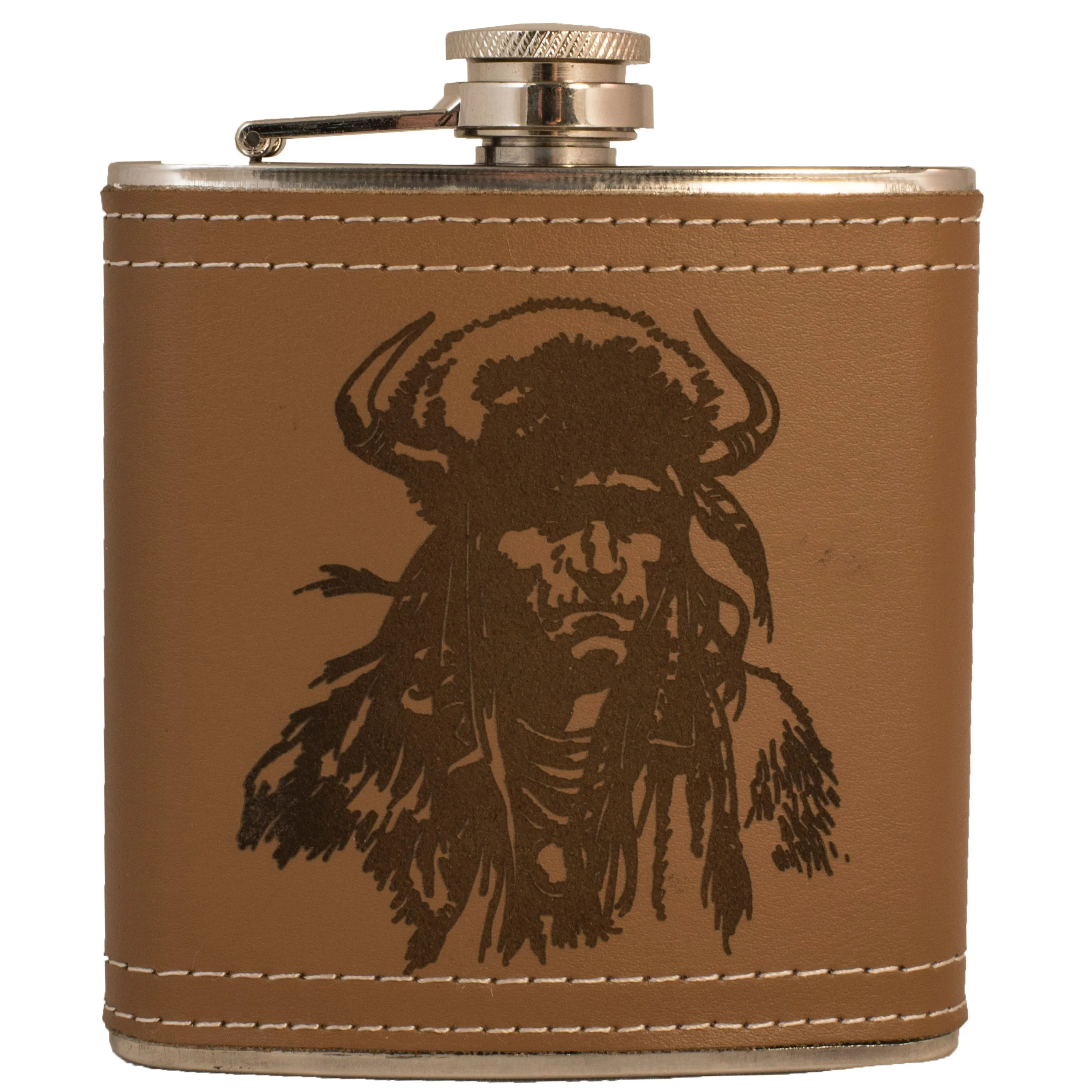 6oz Native Warrior Leather Flask