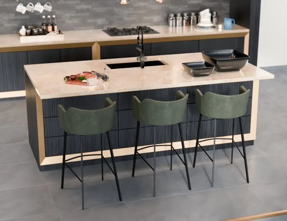 Andorra Bar Stool Vintage Green Seat - 65cm Seat Height Counter Kitchen Stool