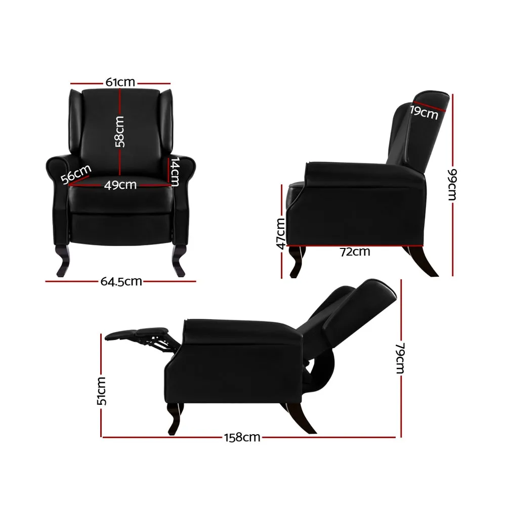 Black Faux Leather Recliner Armchair, Adjustable, Artiss