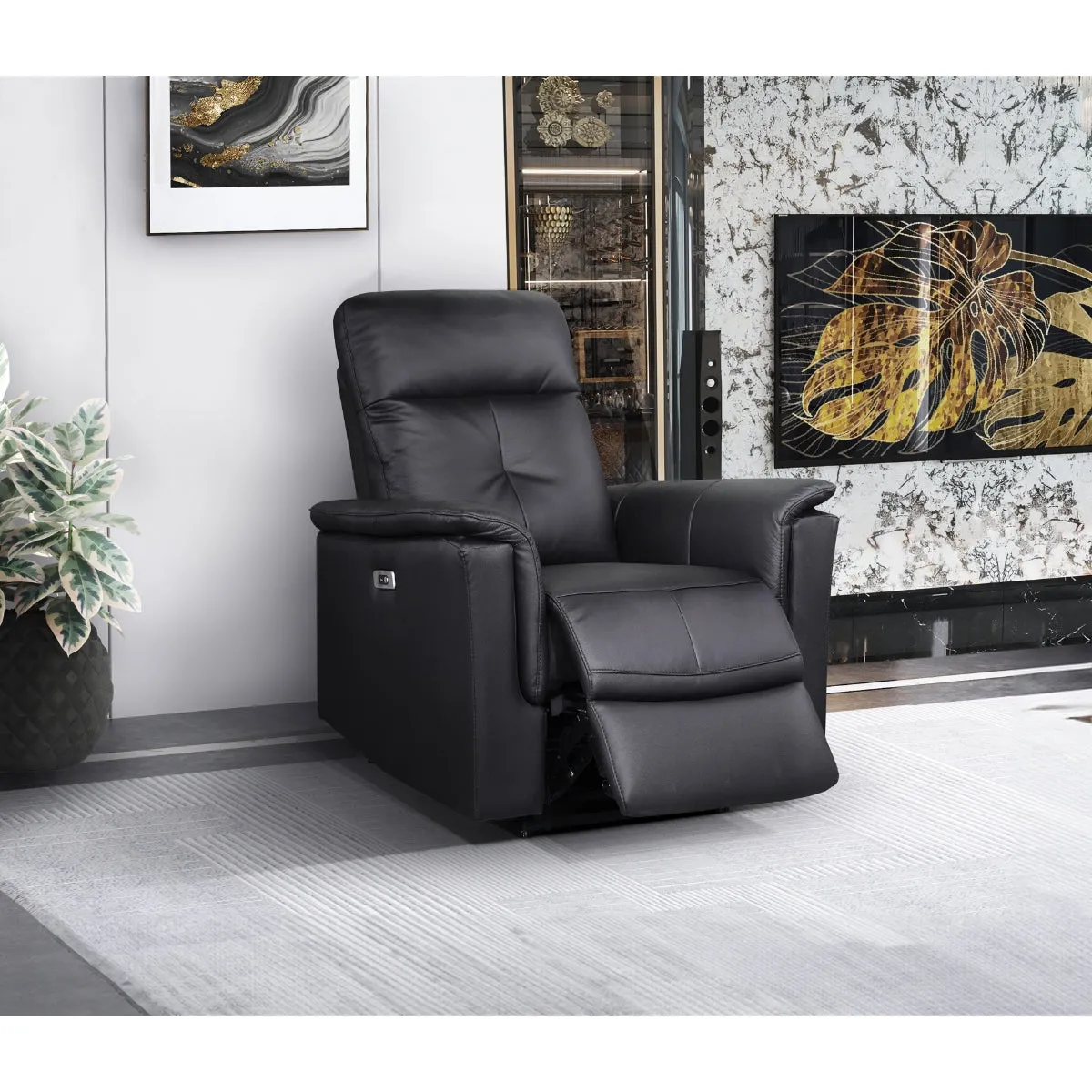 Black Leather Power Glider Recliner with USB Charging