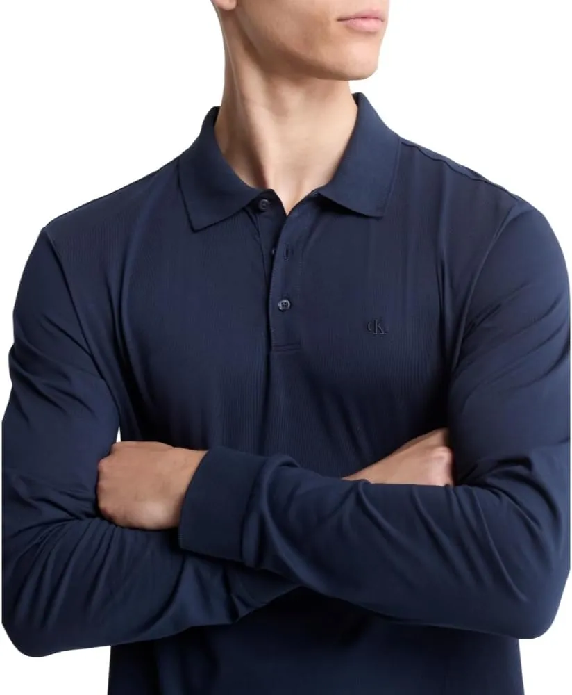 Calvin Klein Men's Long Sleeve Smooth Cotton Polo Shirt
