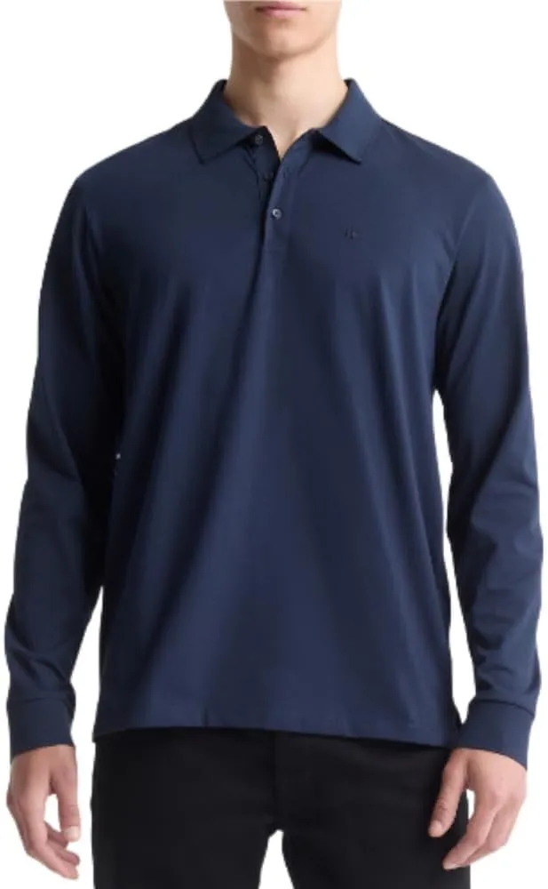Calvin Klein Men's Long Sleeve Smooth Cotton Polo Shirt
