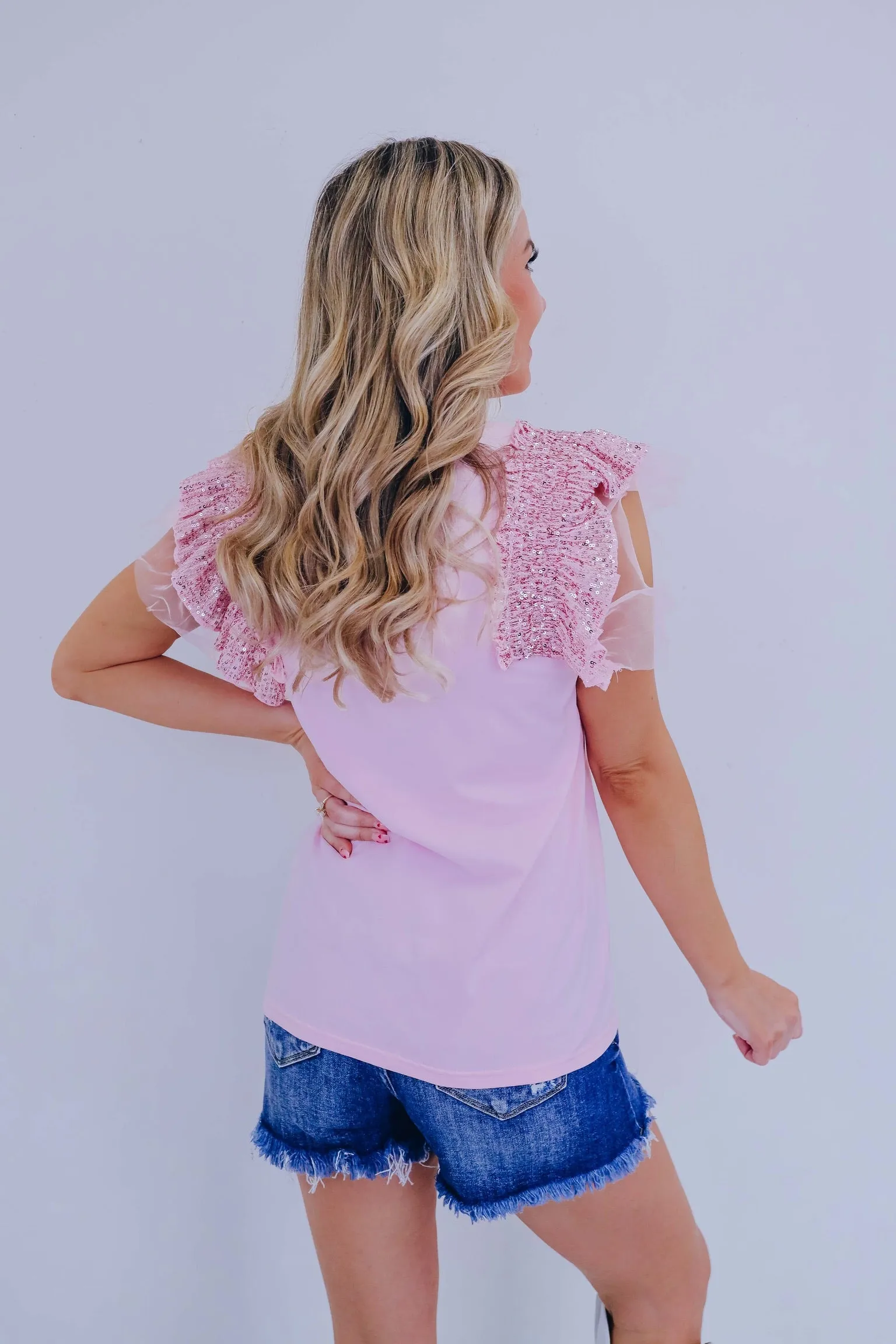 Delicate Touch Flutter Sleeve Tee - Pink