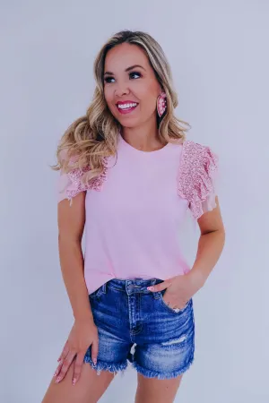 Delicate Touch Flutter Sleeve Tee - Pink