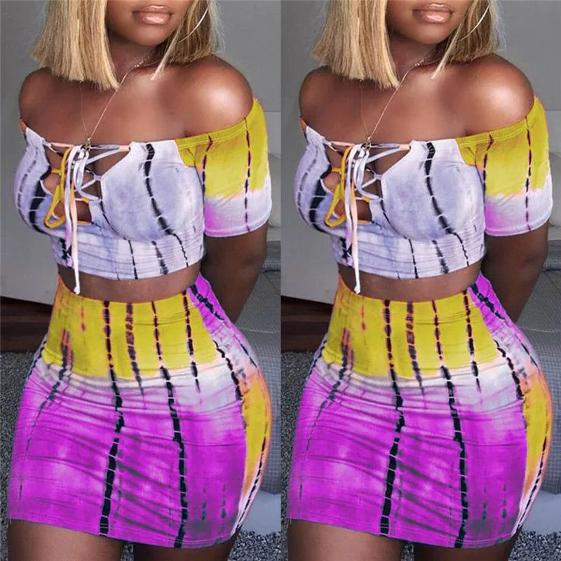 Flirty Tie-dye Mini Skirt Set