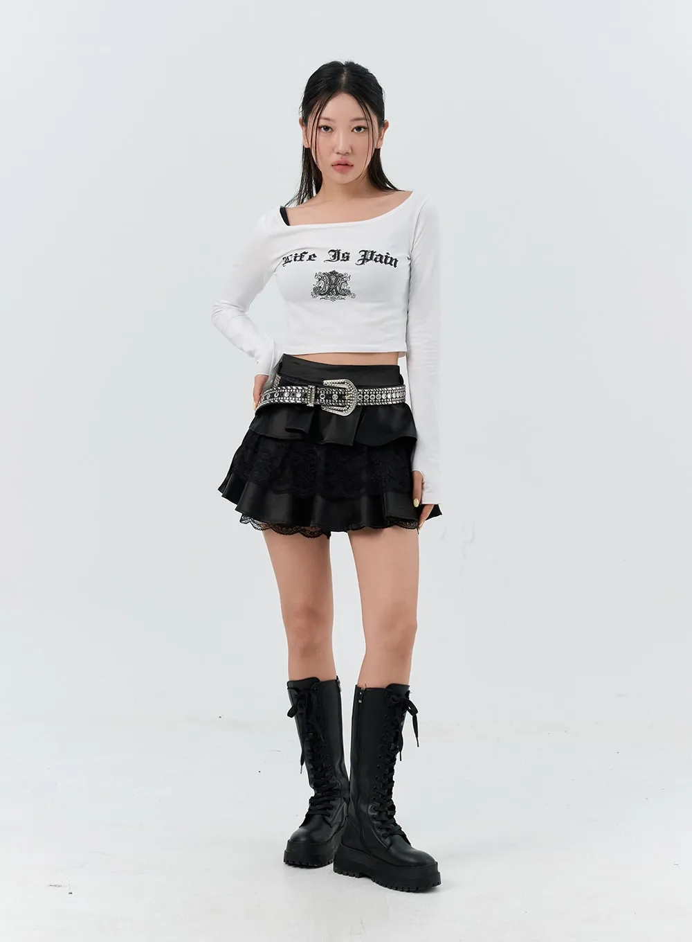 Frilly Lace Tiered Mini Skirt IS306