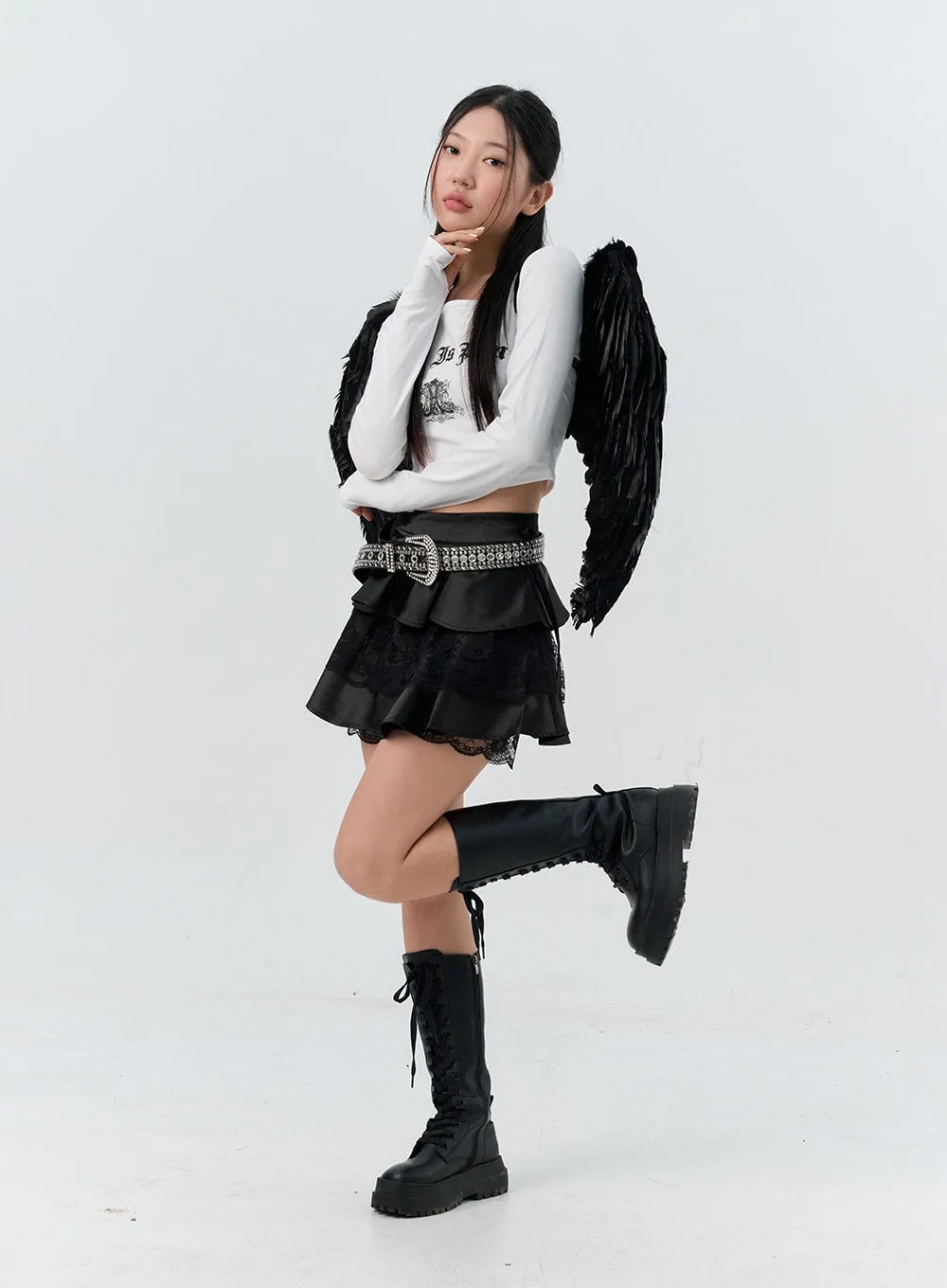Frilly Lace Tiered Mini Skirt IS306