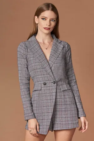 Icon Grey Plaid Blazer Romper