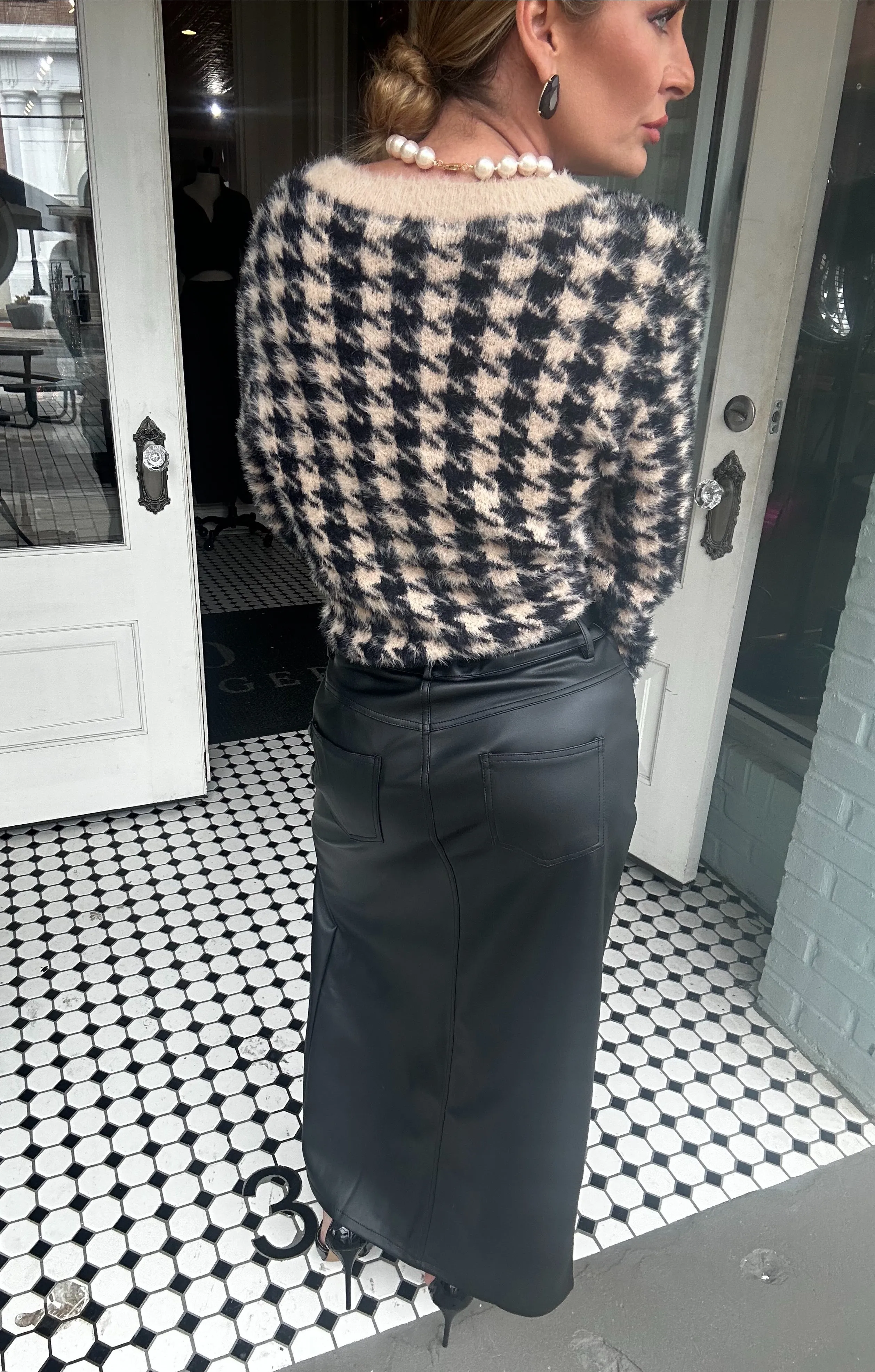 Lena Leather Cut Out Midi Skirt