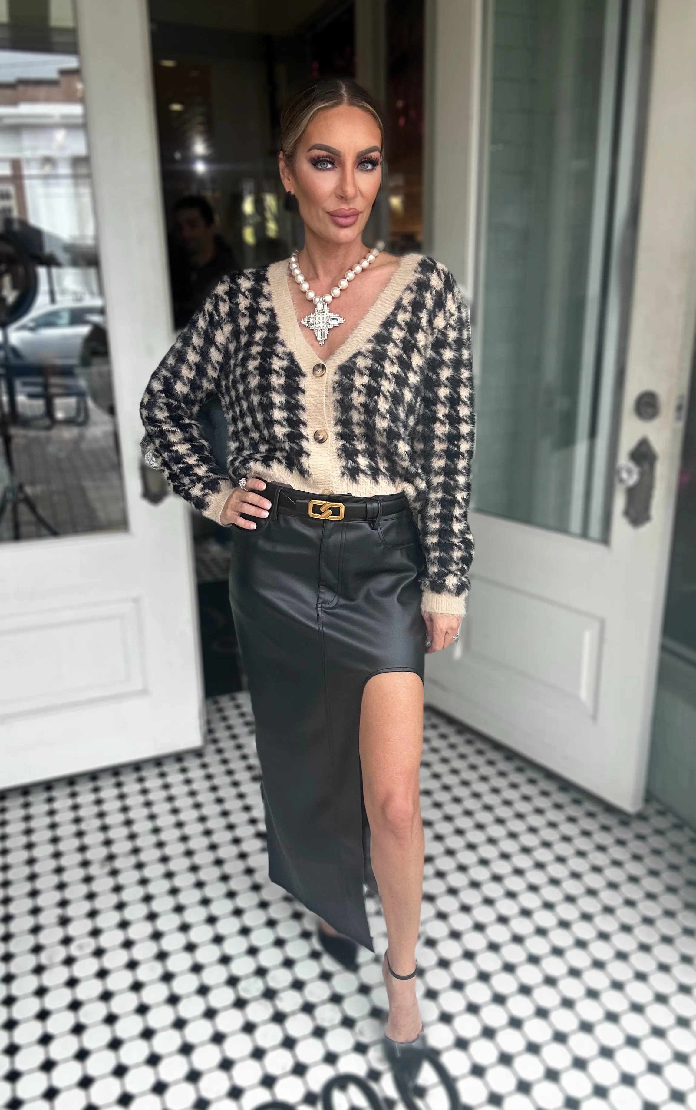 Lena Leather Cut Out Midi Skirt
