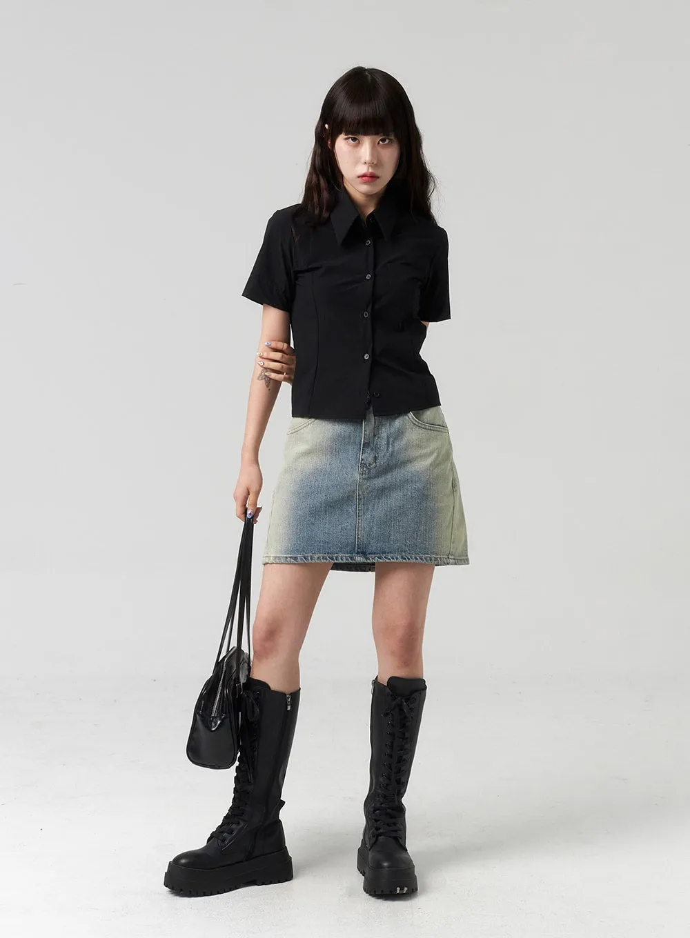 Mid-Rise Denim Mini Skirt CL318