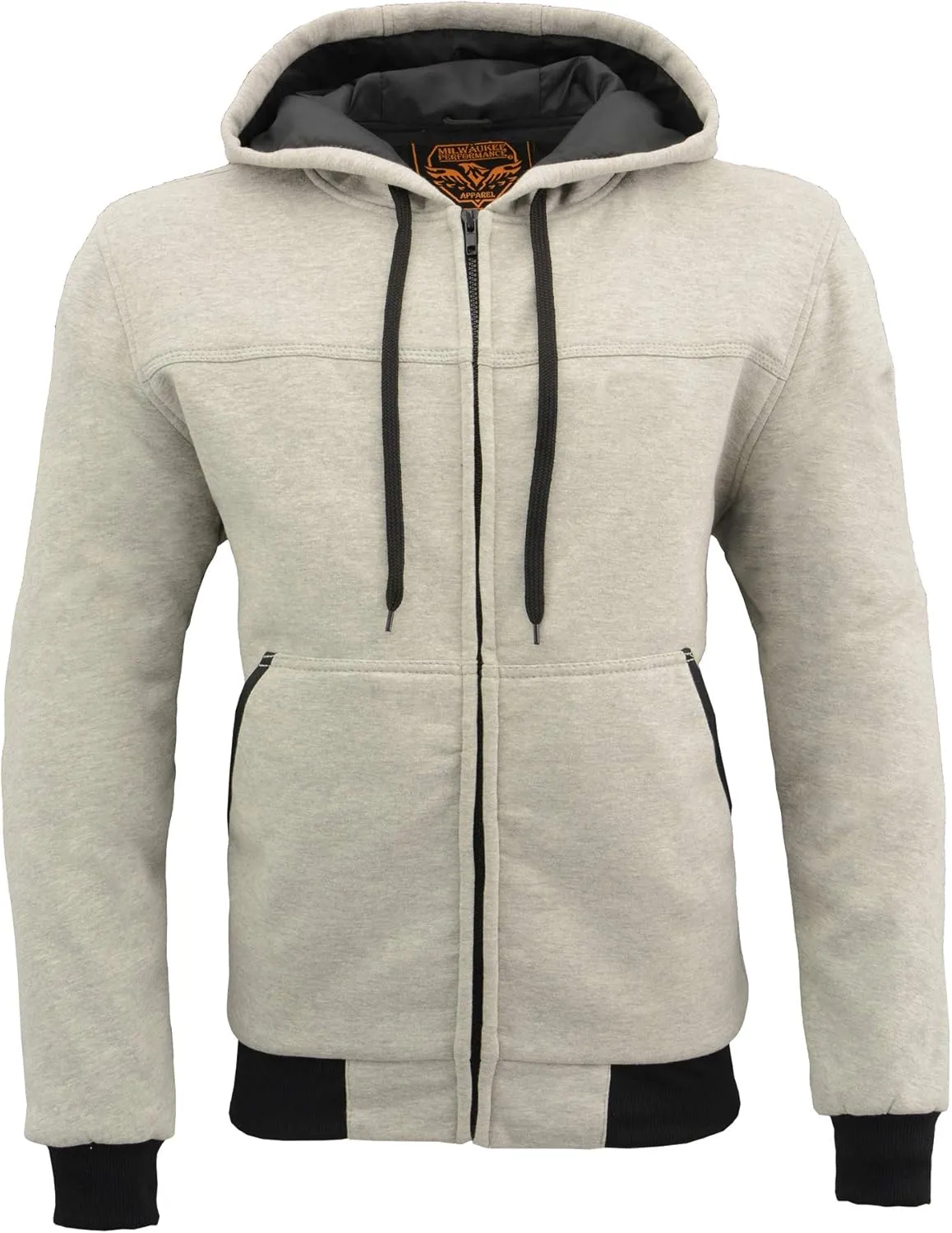 Milwaukee Leather MPM1788 Men's Black CE Approved Armored Riding Hoodie Sweater w/Aramid by DuPont Fibers