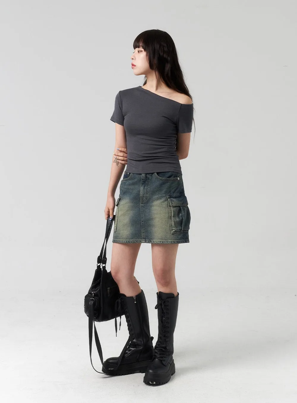 Mini Cargo Denim Skirt CL318