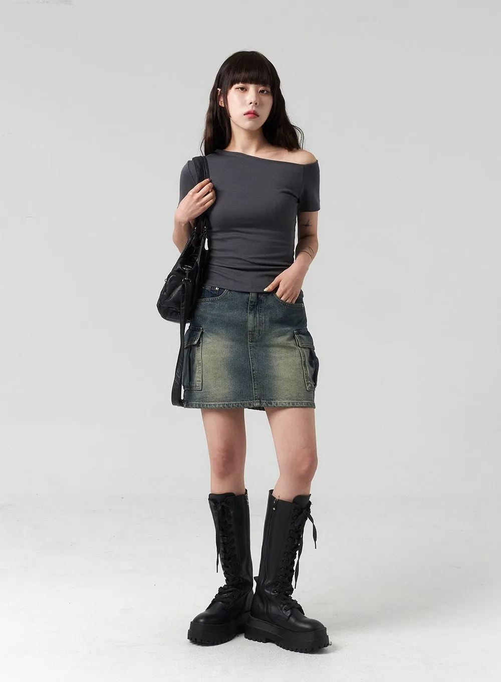 Mini Cargo Denim Skirt CL318