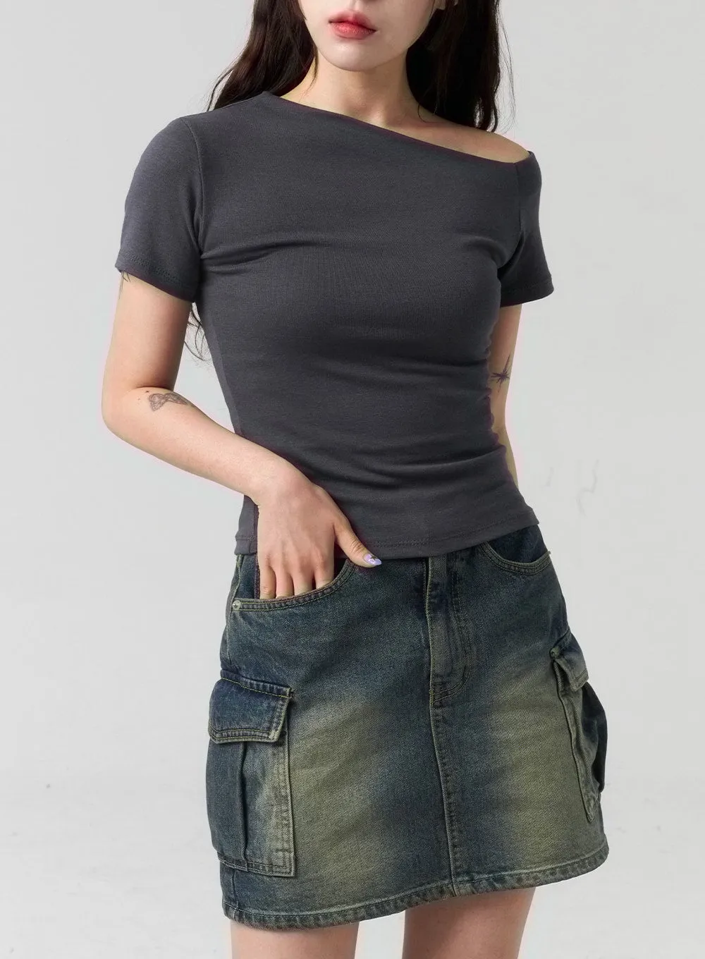 Mini Cargo Denim Skirt CL318