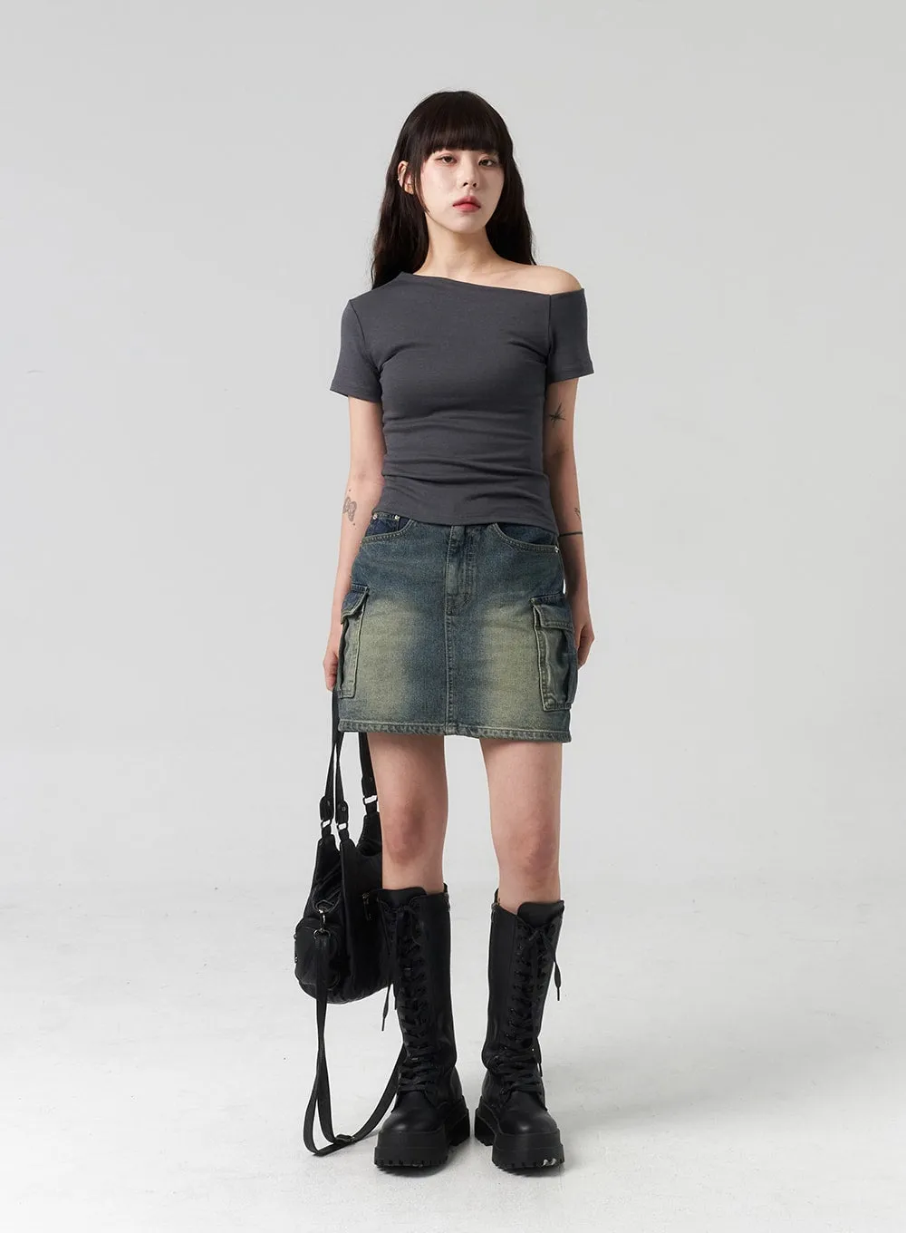 Mini Cargo Denim Skirt CL318