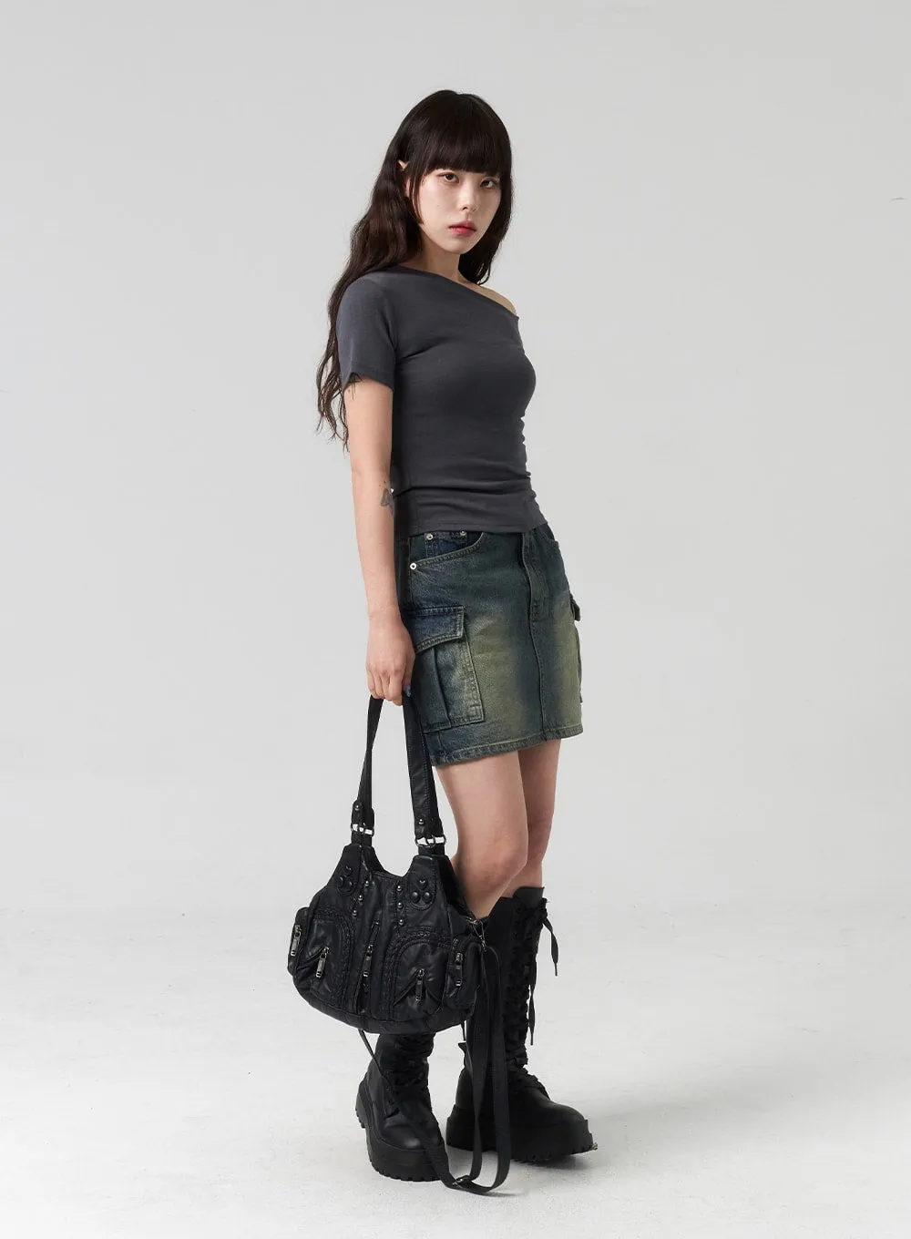 Mini Cargo Denim Skirt CL318