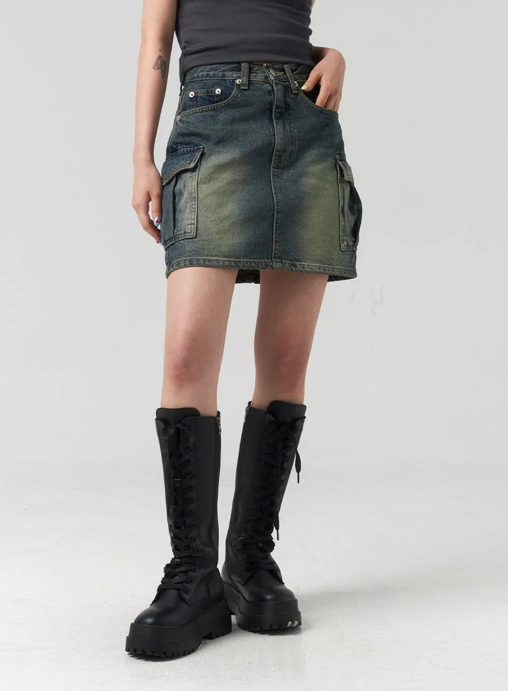 Mini Cargo Denim Skirt CL318
