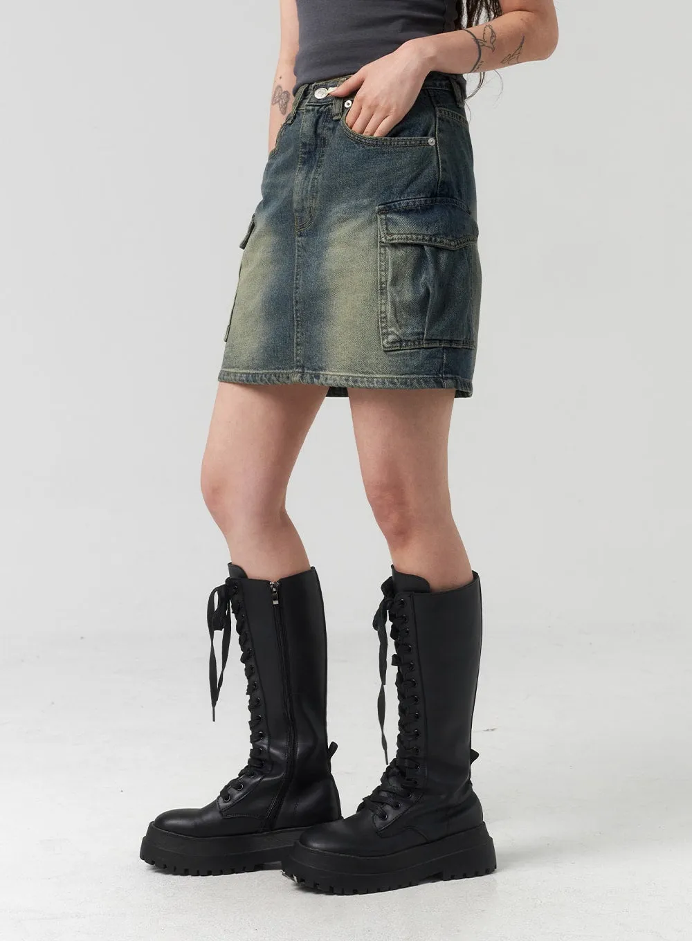 Mini Cargo Denim Skirt CL318