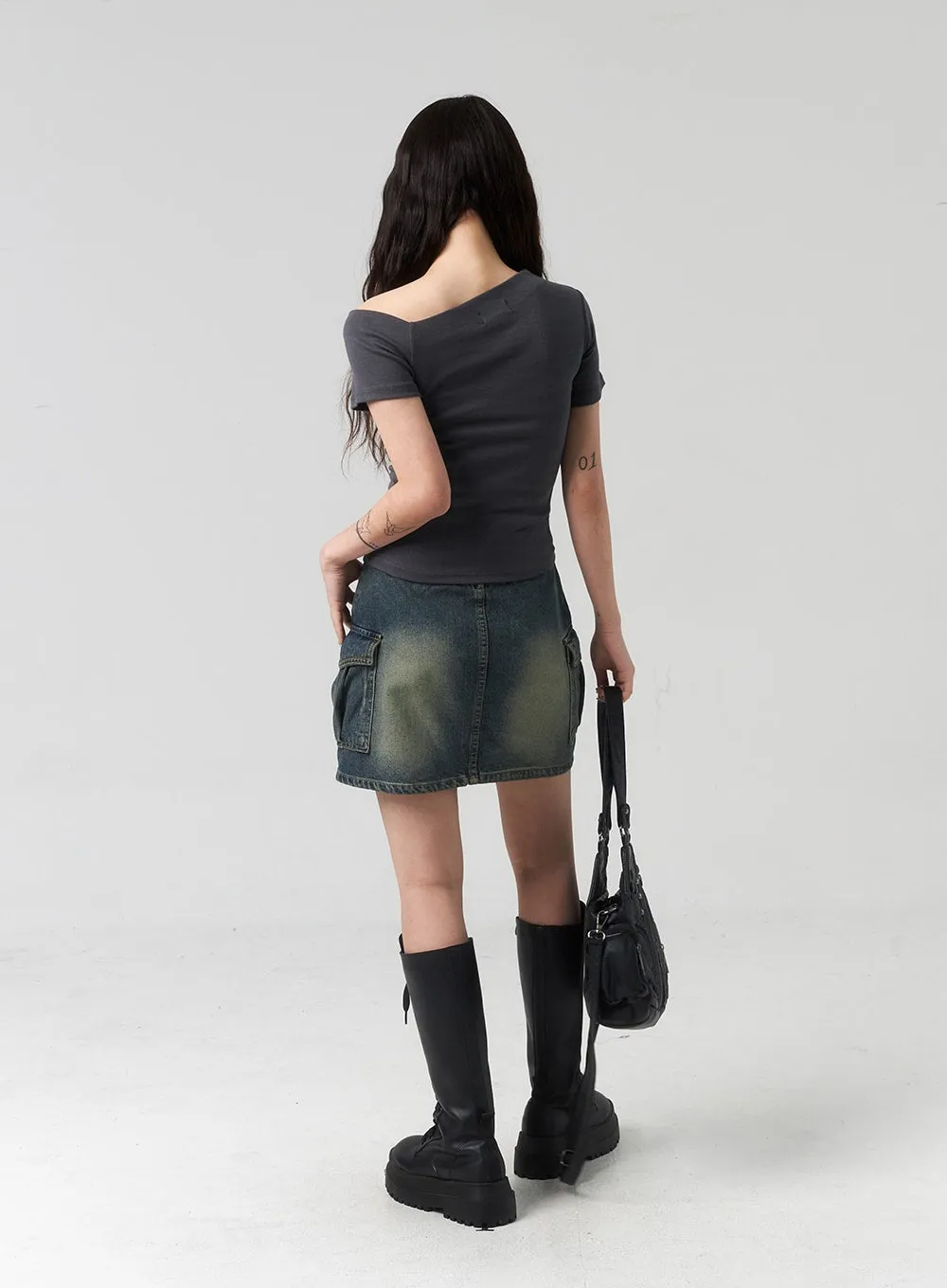 Mini Cargo Denim Skirt CL318