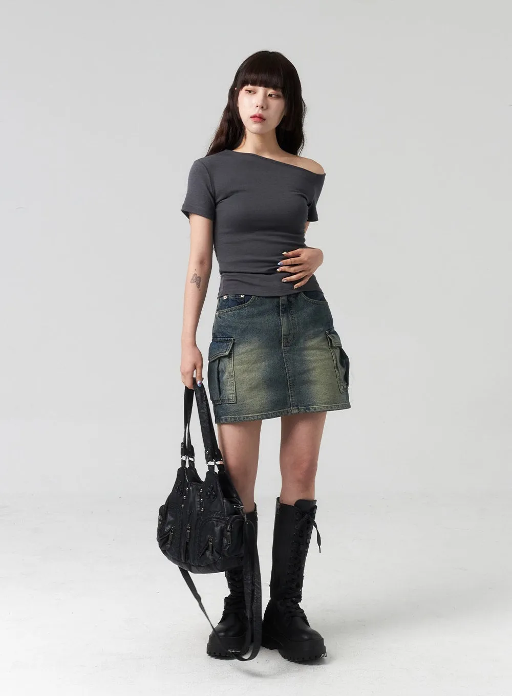 Mini Cargo Denim Skirt CL318