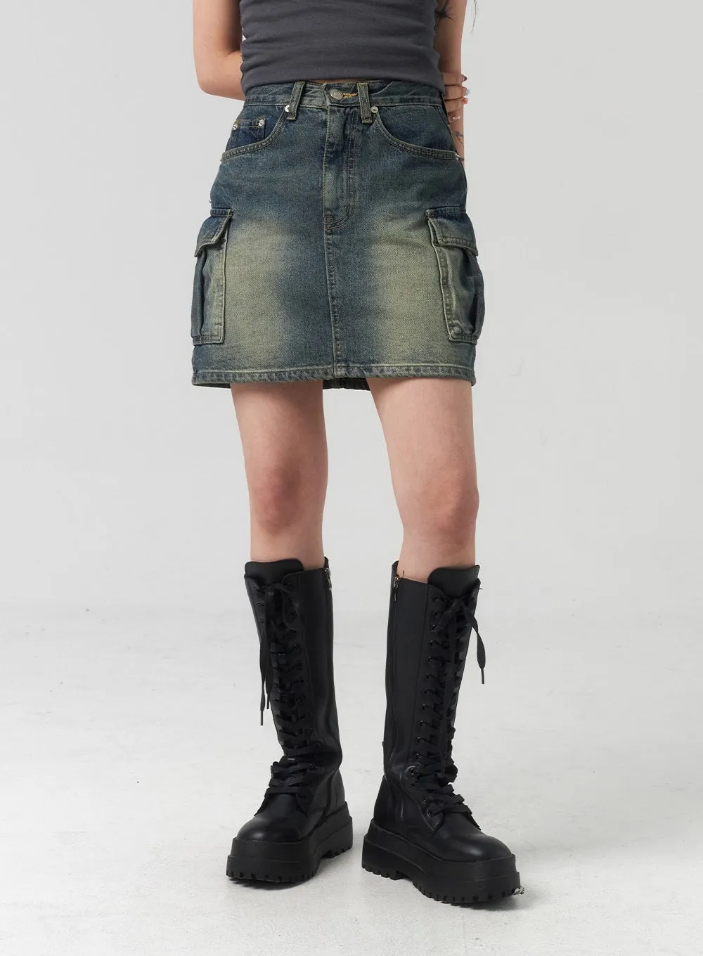 Mini Cargo Denim Skirt CL318