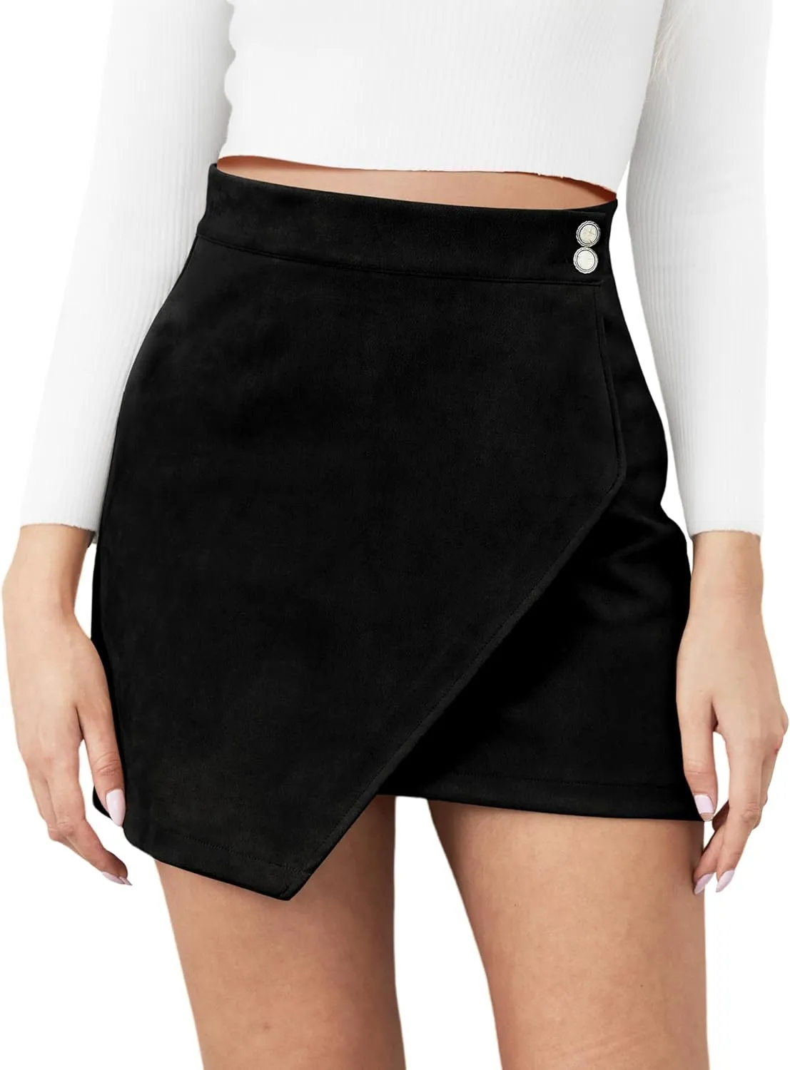 Mini Skirt for Women Elastic High Waist Bodycon Wrap Skirt Silky Smooth Stretchy Suede Skirt