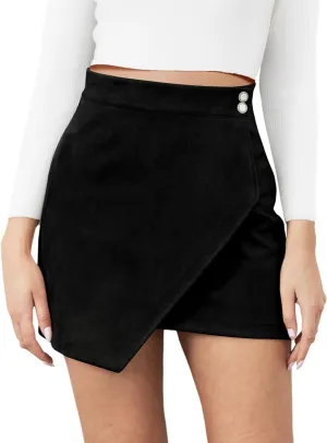 Mini Skirt for Women Elastic High Waist Bodycon Wrap Skirt Silky Smooth Stretchy Suede Skirt