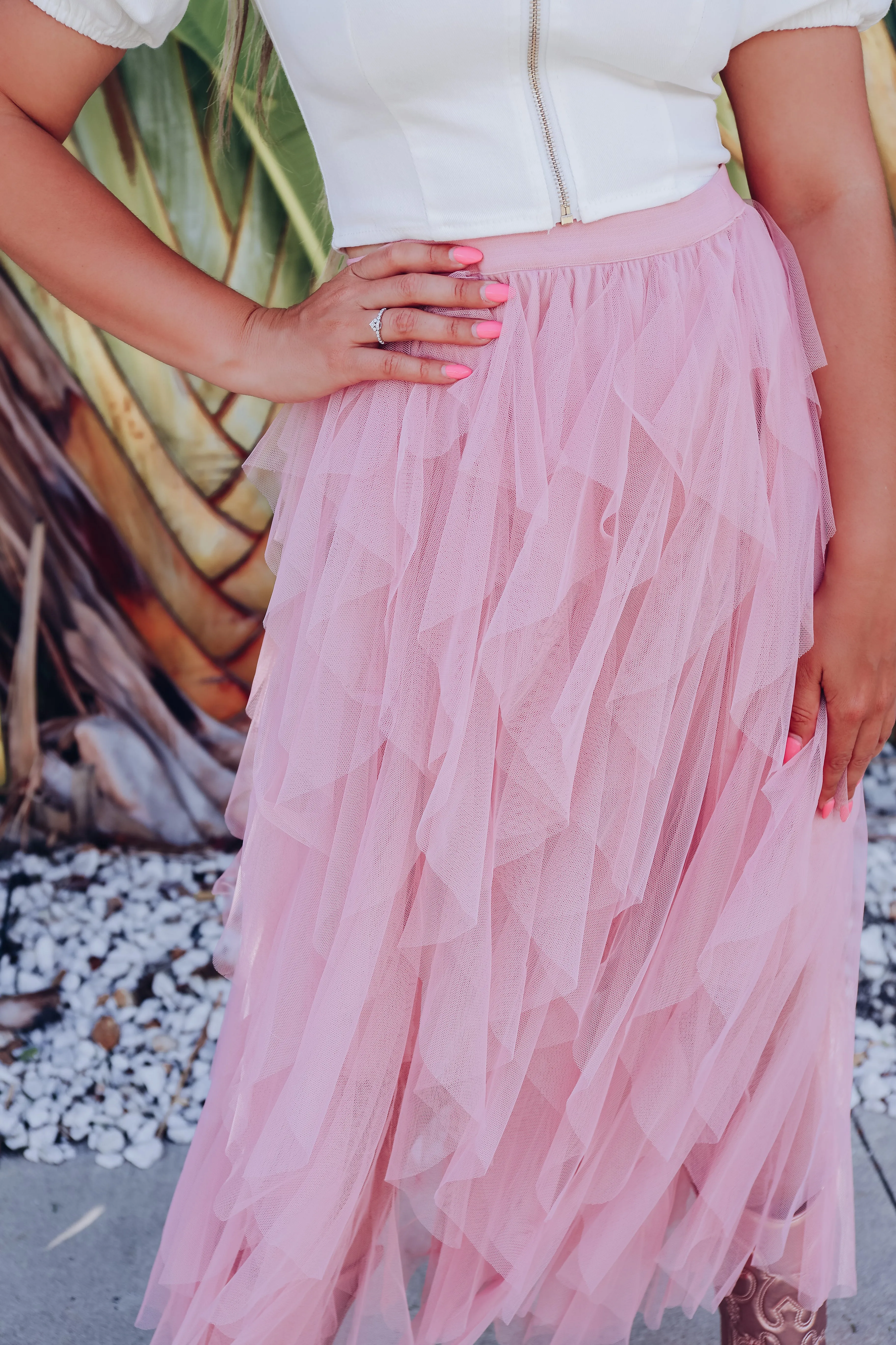 Princess Moment Tulle Tiered Maxi Skirt - Mauve