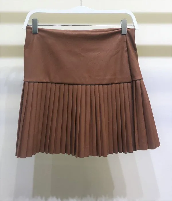PU pleated leather skirt