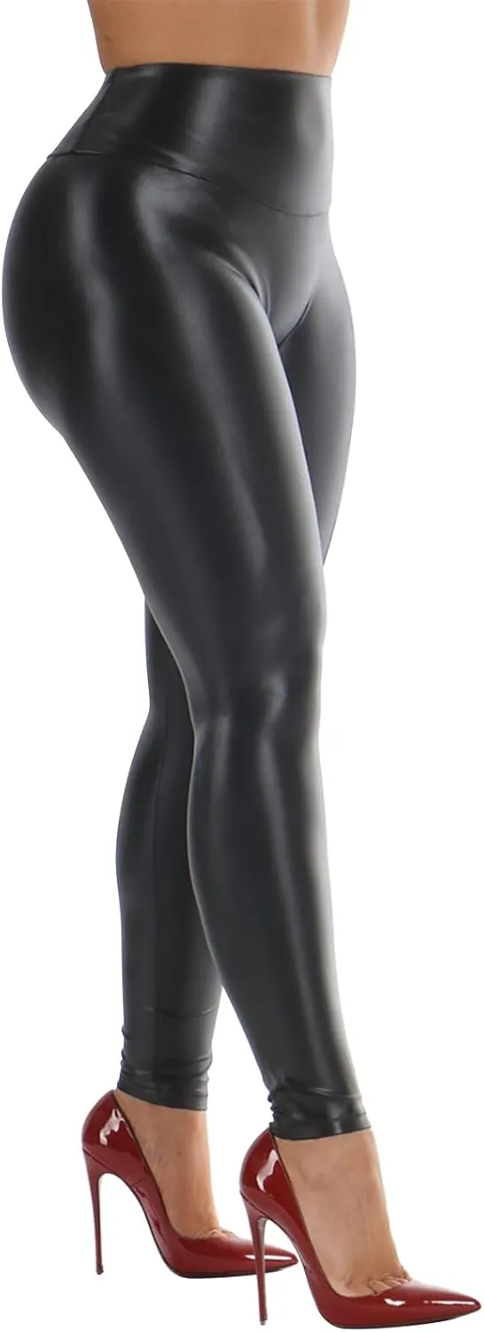 raita High Waist Faux Leather Leggings for Women Black PU Butt Lift Sexy Stretchy Sporty Leather Pants Causal
