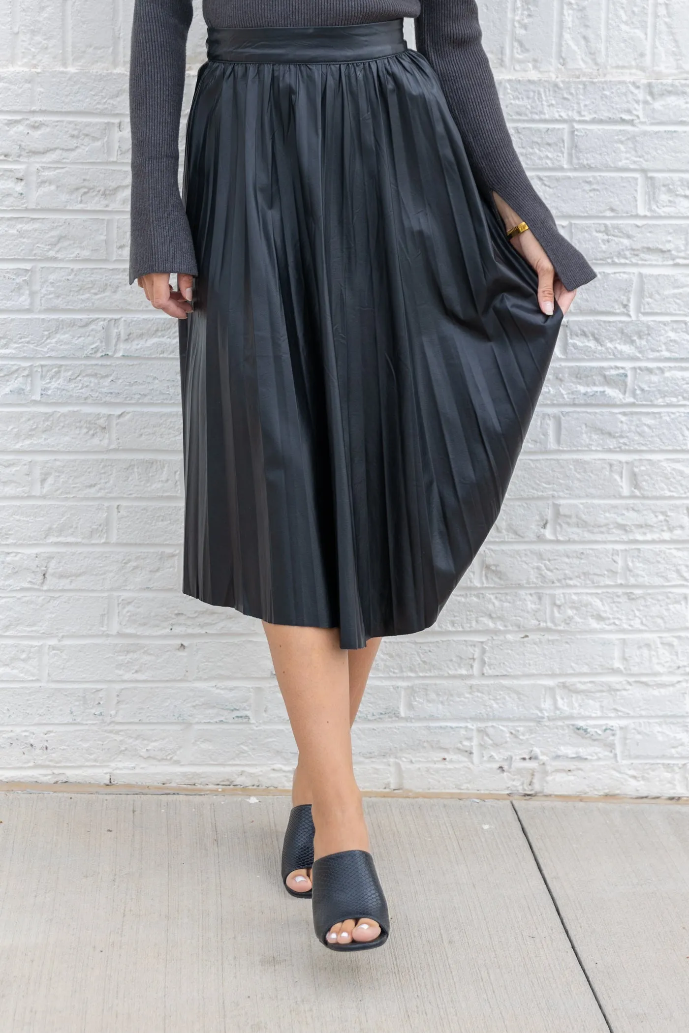 STELLA LEATHER MIDI SKIRT