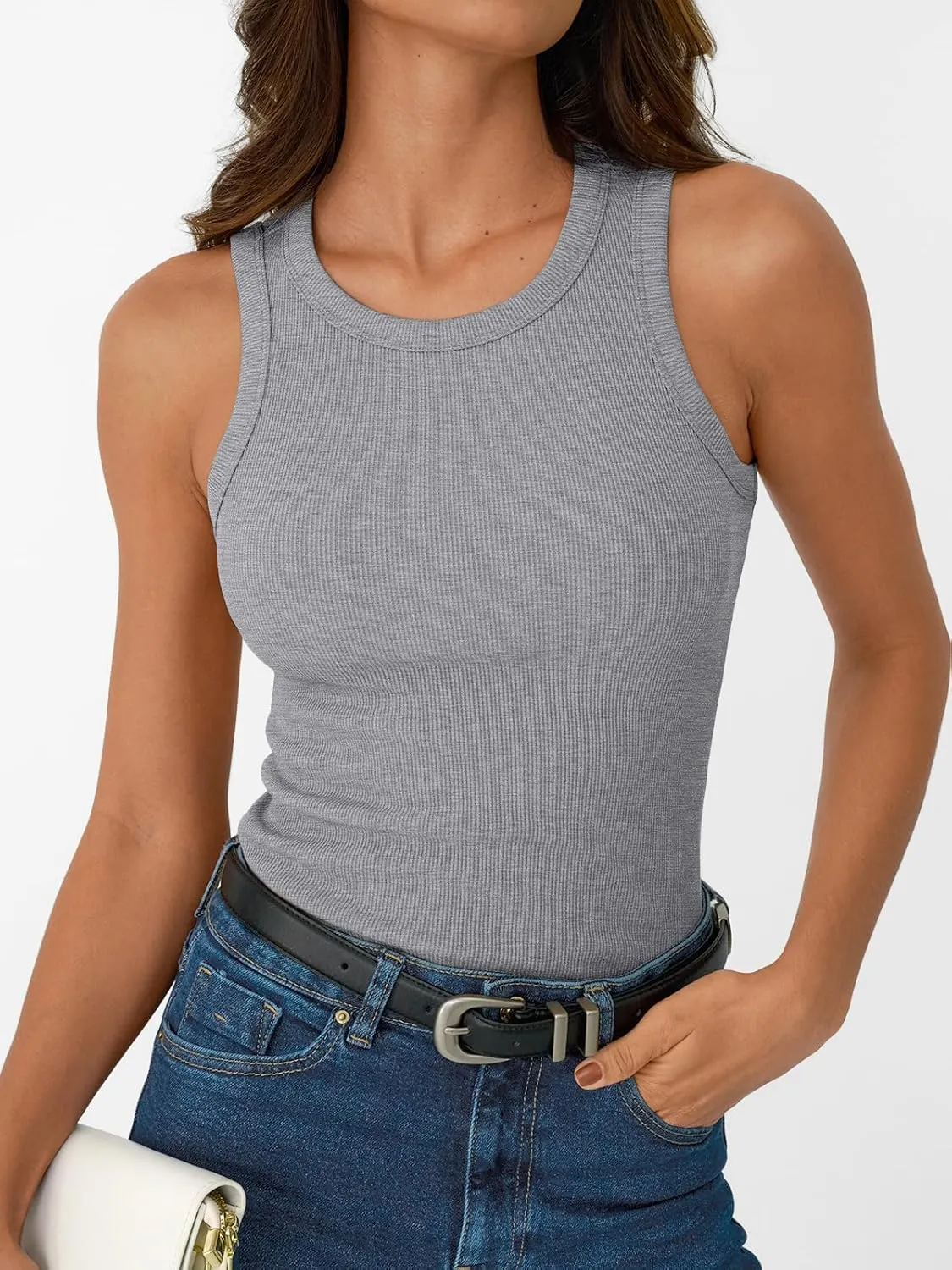 SUNBS Womens 3 Pack Tank Tops Summer 2025 Sleeveless Racerback Ribbed Workout High Neck Basic Trendy Fashion Clothes