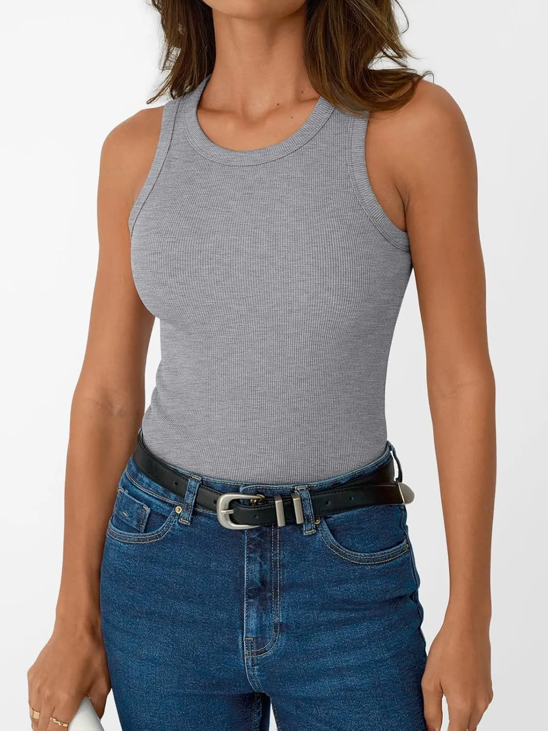 SUNBS Womens 3 Pack Tank Tops Summer 2025 Sleeveless Racerback Ribbed Workout High Neck Basic Trendy Fashion Clothes