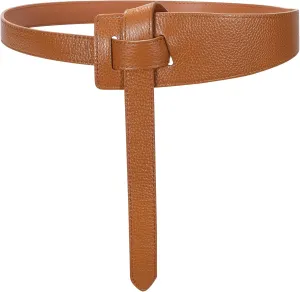 SUOSDEY Womens Genuine Leather Belt for Dress, Tie a Knot Leather Waist Belt for Jumpsuit Coat