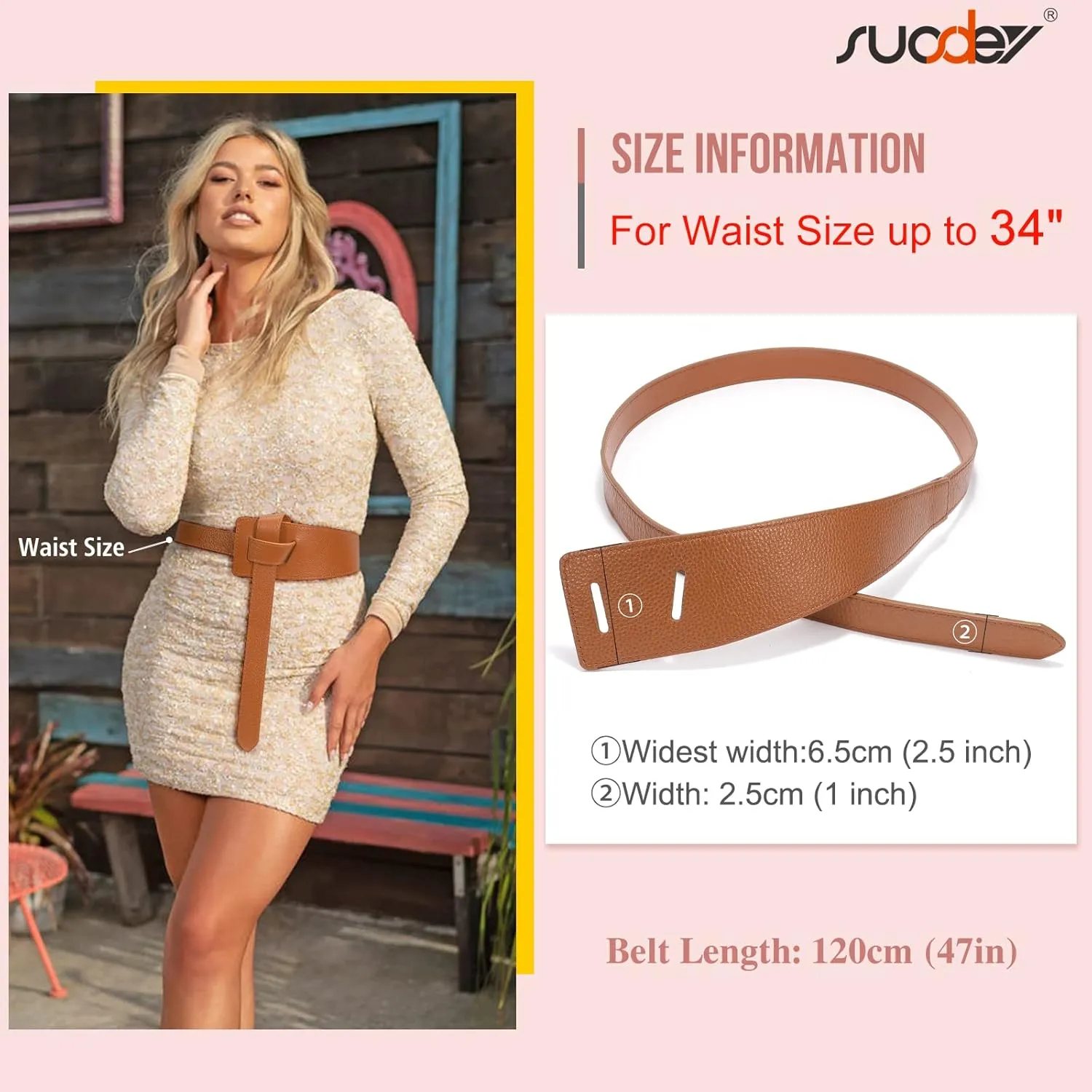 SUOSDEY Womens Genuine Leather Belt for Dress, Tie a Knot Leather Waist Belt for Jumpsuit Coat