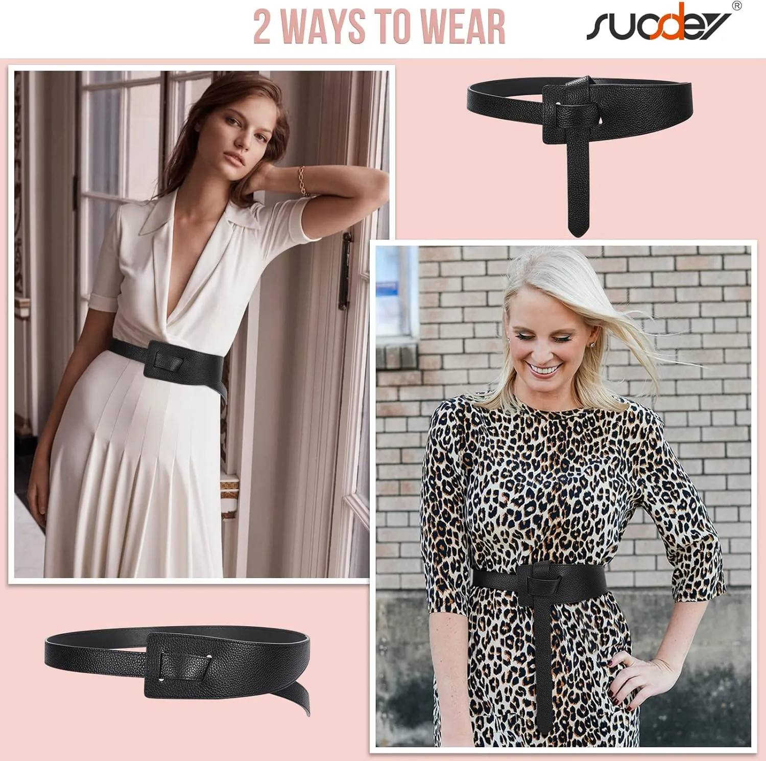 SUOSDEY Womens Genuine Leather Belt for Dress, Tie a Knot Leather Waist Belt for Jumpsuit Coat