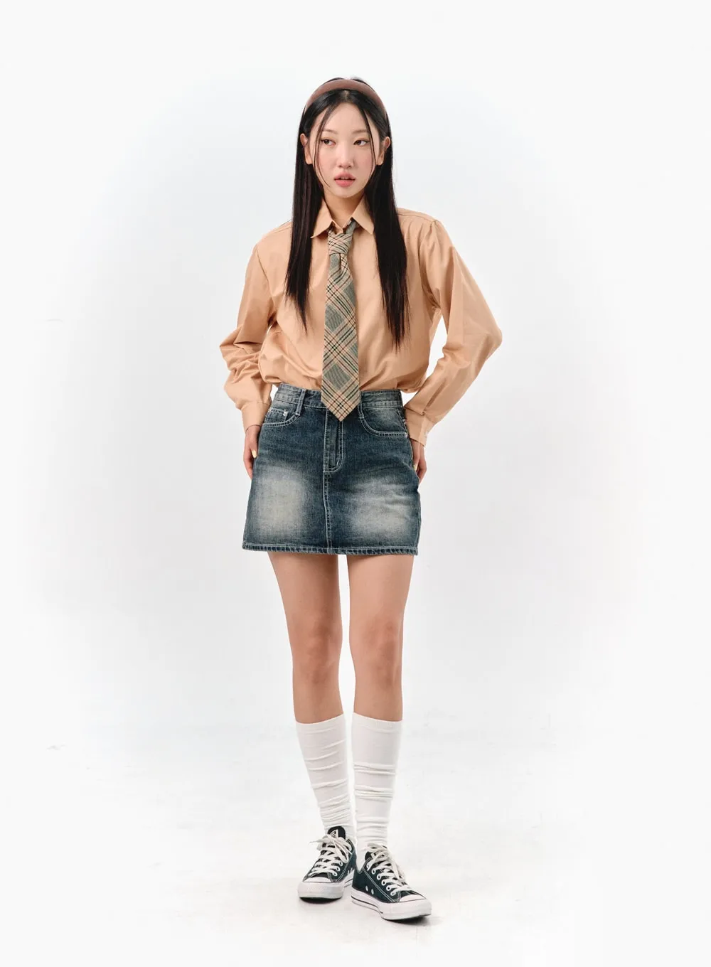 Washed Denim Mini Skirt IS301