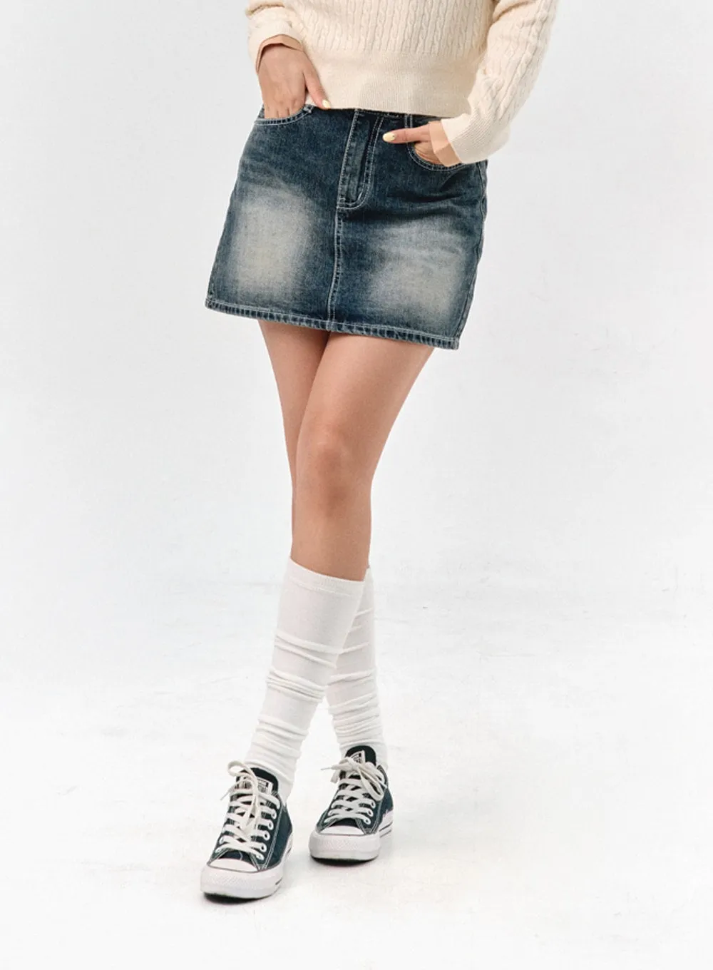 Washed Denim Mini Skirt IS301