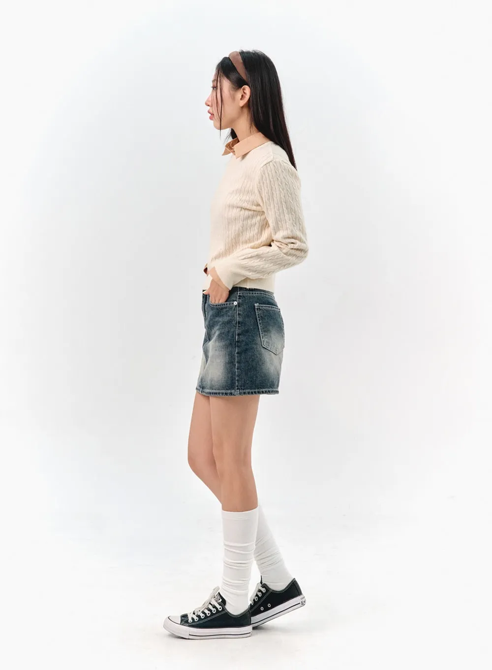 Washed Denim Mini Skirt IS301