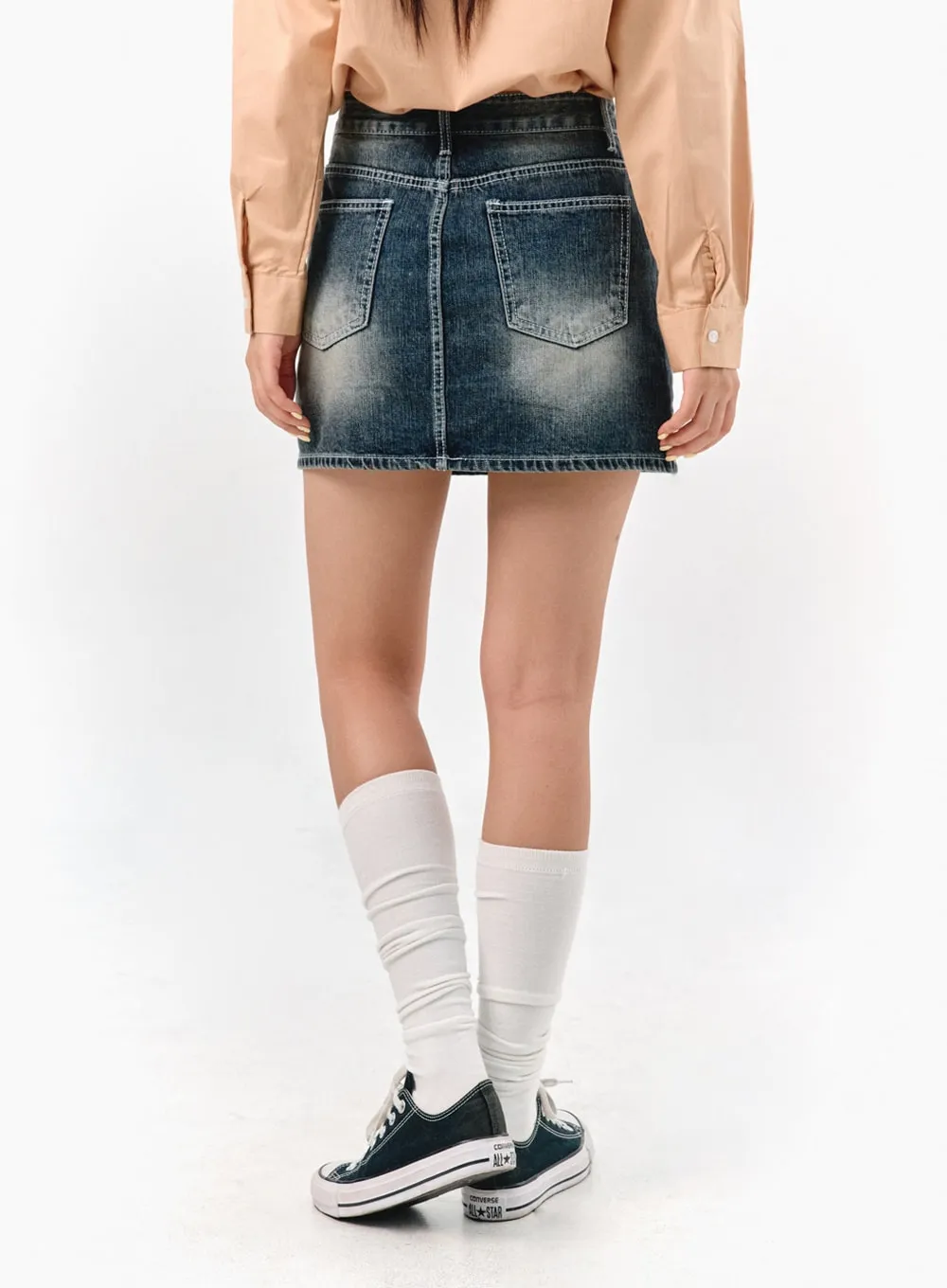 Washed Denim Mini Skirt IS301