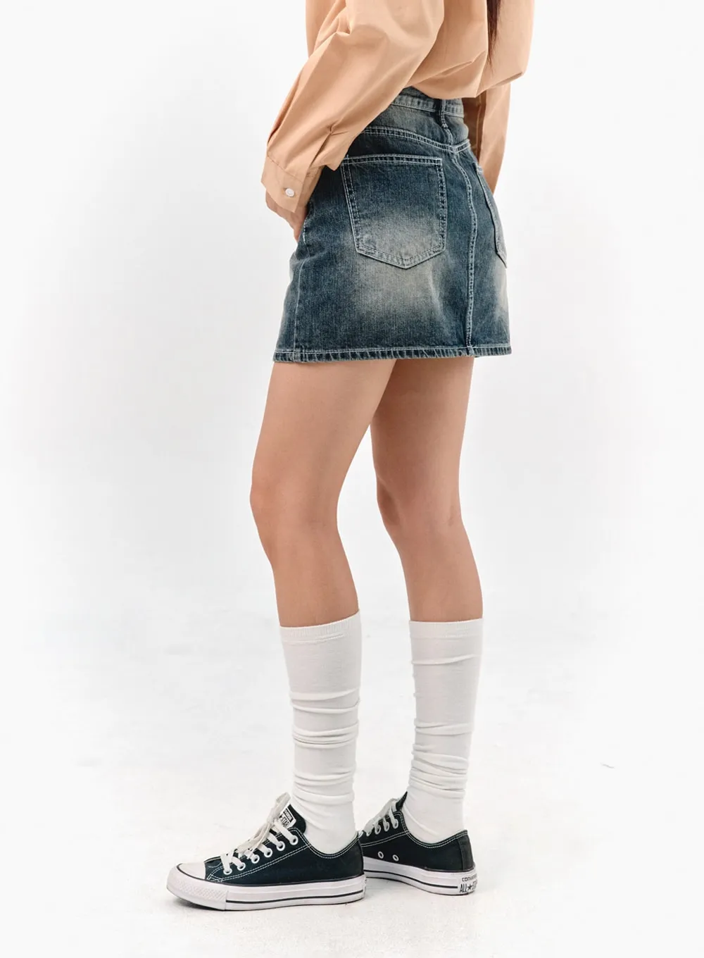 Washed Denim Mini Skirt IS301