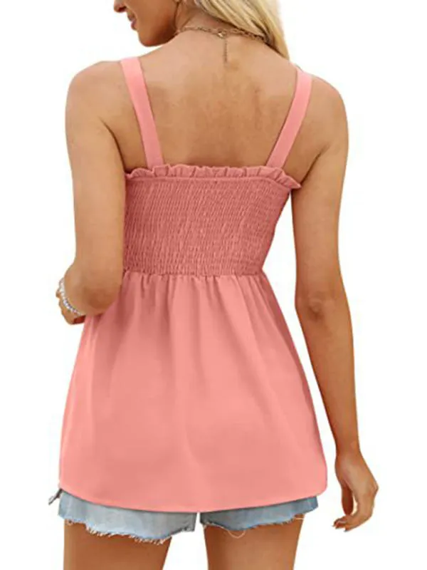 Women's Solid Color Camisole Ruffle Pleated Tank Top
